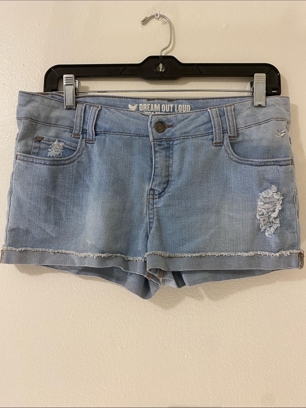 Selena Gomez Light Wash Distressed Denim Shorts